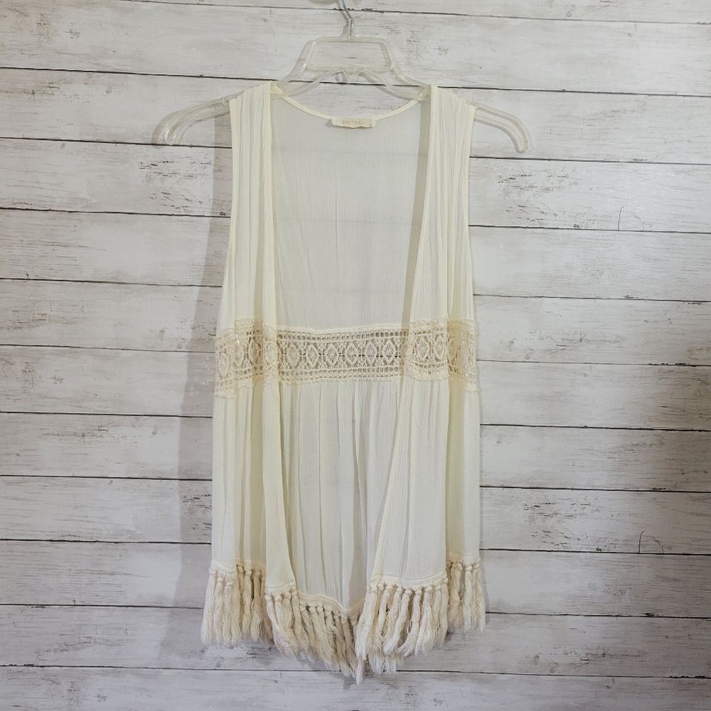 Entro Boho Fringed Cardigan/Cover Up in Cream Size Small - Picture 4 of 10